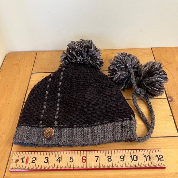 Kyber Brown Wool Knit Winter Hat Pom Pom Tassels Fleece Lined Adult Size - Picture 6 of 10